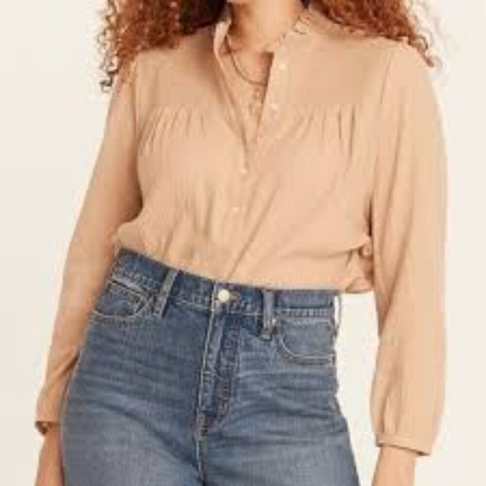 J. CREW Long Sleeve Soft Gauze Garden Pleated Ruffle Blouse Top 2X